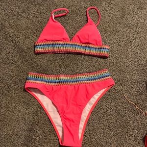Neon pink high waisted adjustable bikini